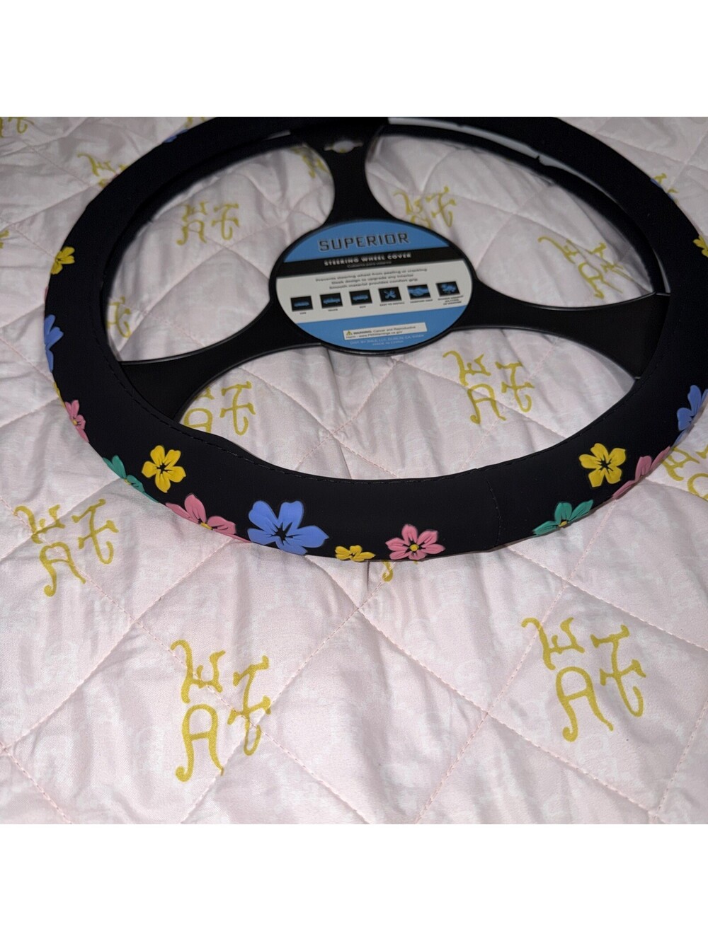 Colorful flowers, daisies steering wheel cover NWT